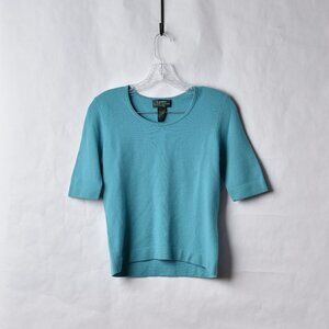 LAUREN RALPH LAUREN Cashmere Sweater Womens Petite Small 3/4 Sleeve Blue Green